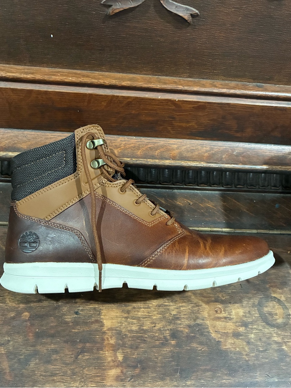Timberland Brown Hoverlite High-Top Casual Boots with White Sole